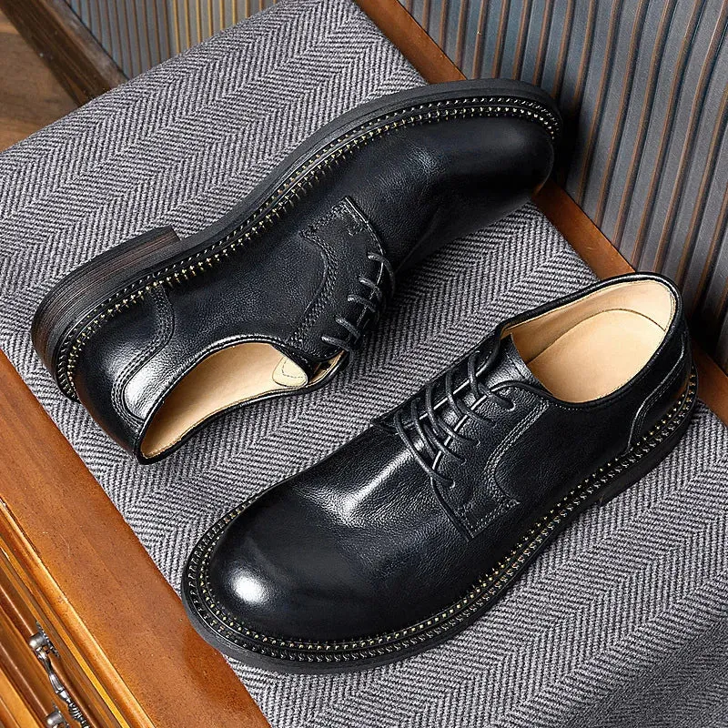 Men's Handmade British Retro Soft Leather High-end Round Toe Oxford Shoes