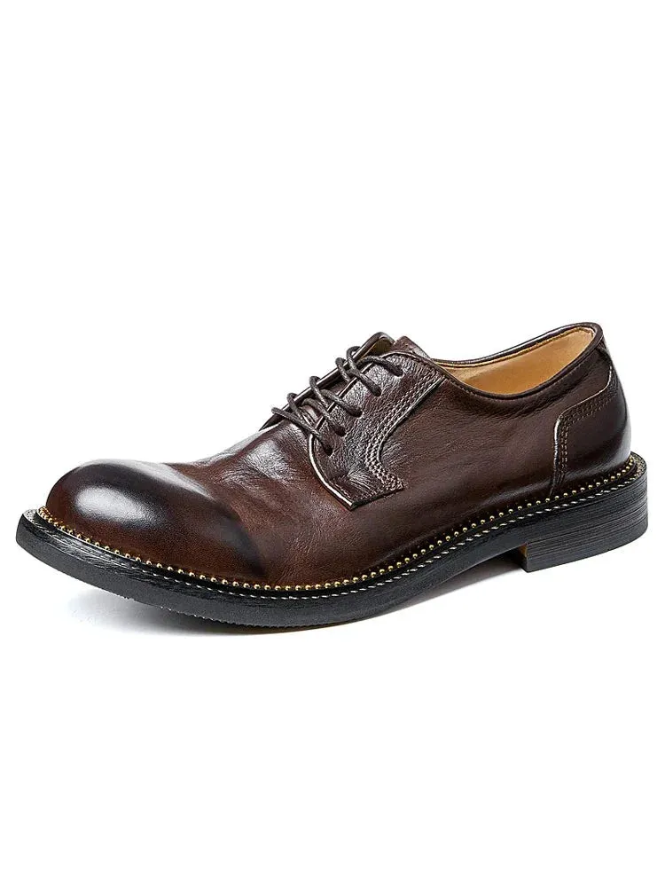 Men's Handmade British Retro Soft Leather High-end Round Toe Oxford Shoes