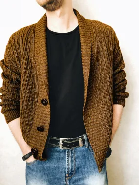 Men's Simple Solid Knitted V Neck Long Sleeves Cardigan Sweater for Winter