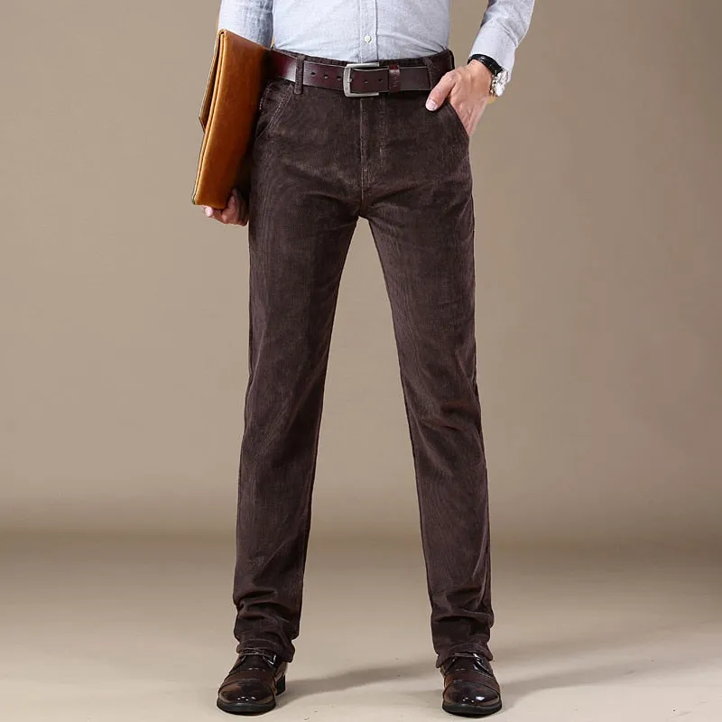 Men's Winter Vintage Style Cotton Mid Waist Casual Business Dress Pants