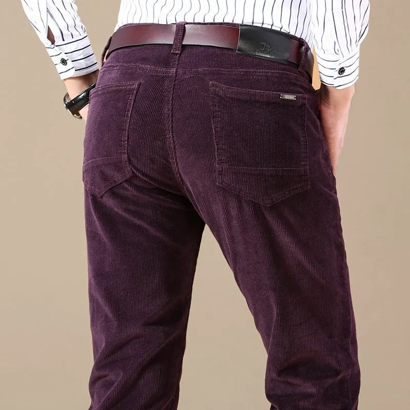 Men's Winter Vintage Style Cotton Mid Waist Casual Business Dress Pants