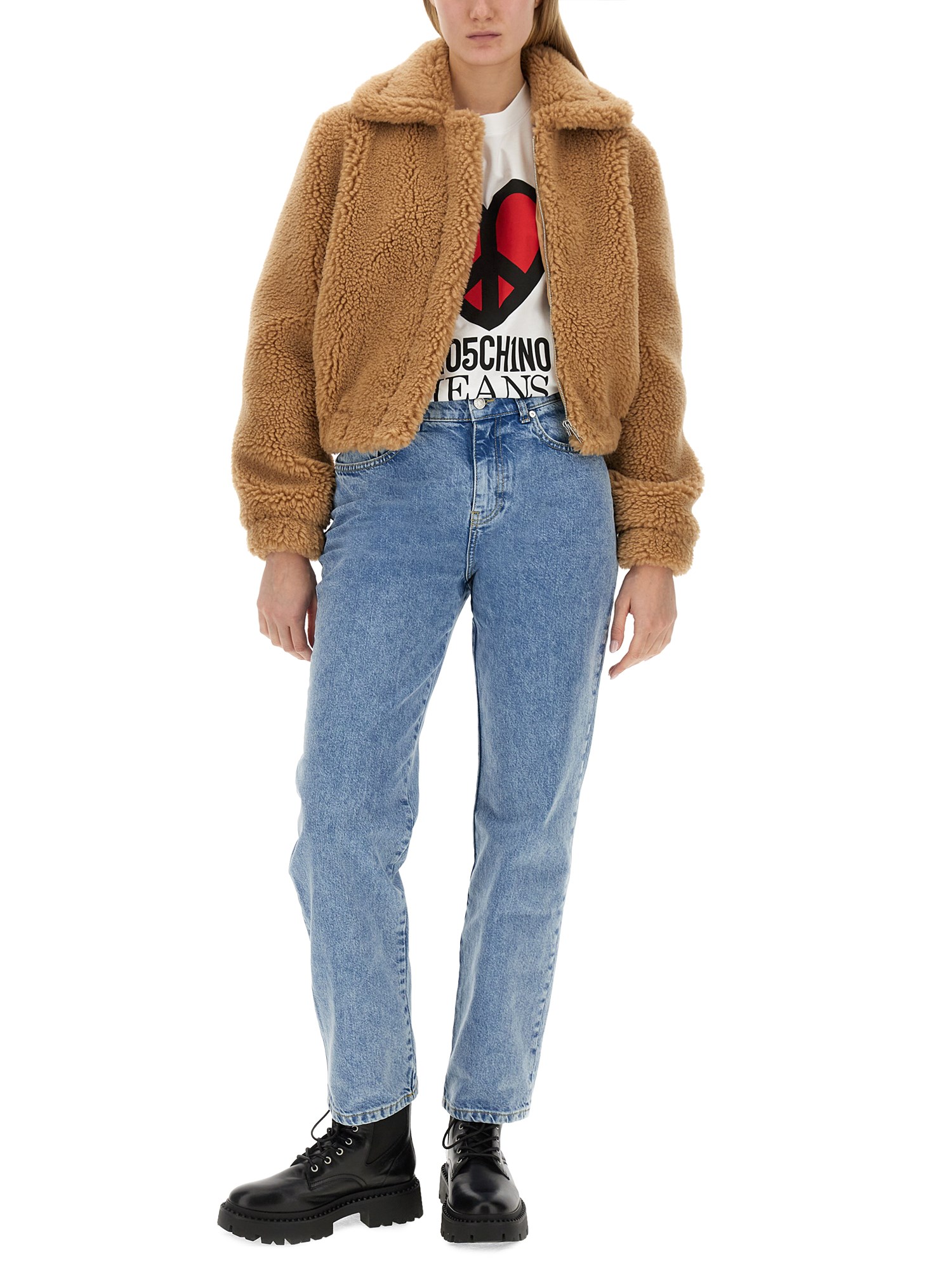 MOSCHINO JEANS    FURRY EFFECT ZIPPER JACKET