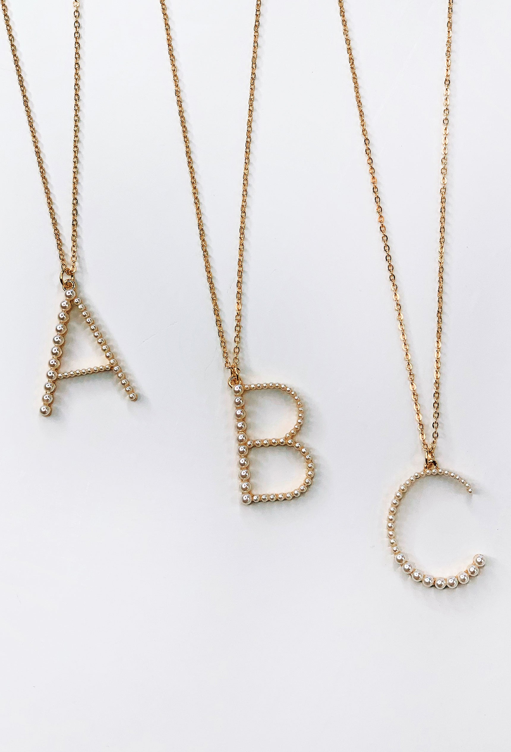 Pearl Block Letter Initial Necklace