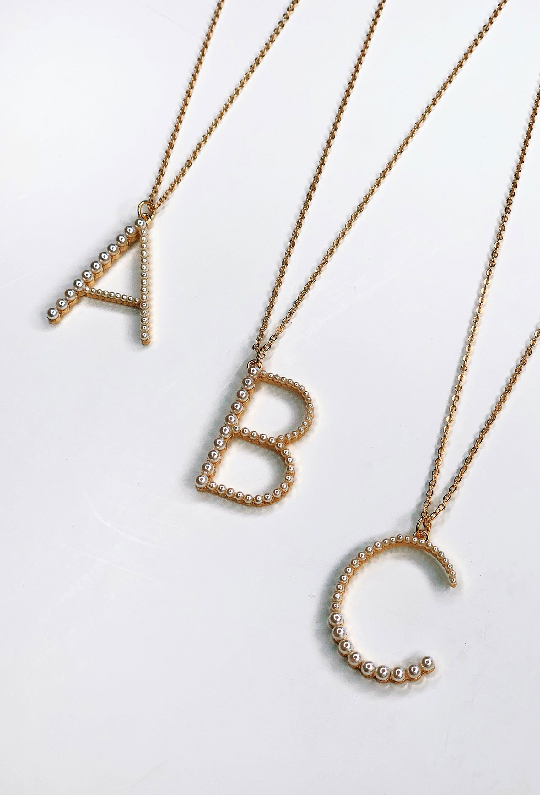 Pearl Block Letter Initial Necklace