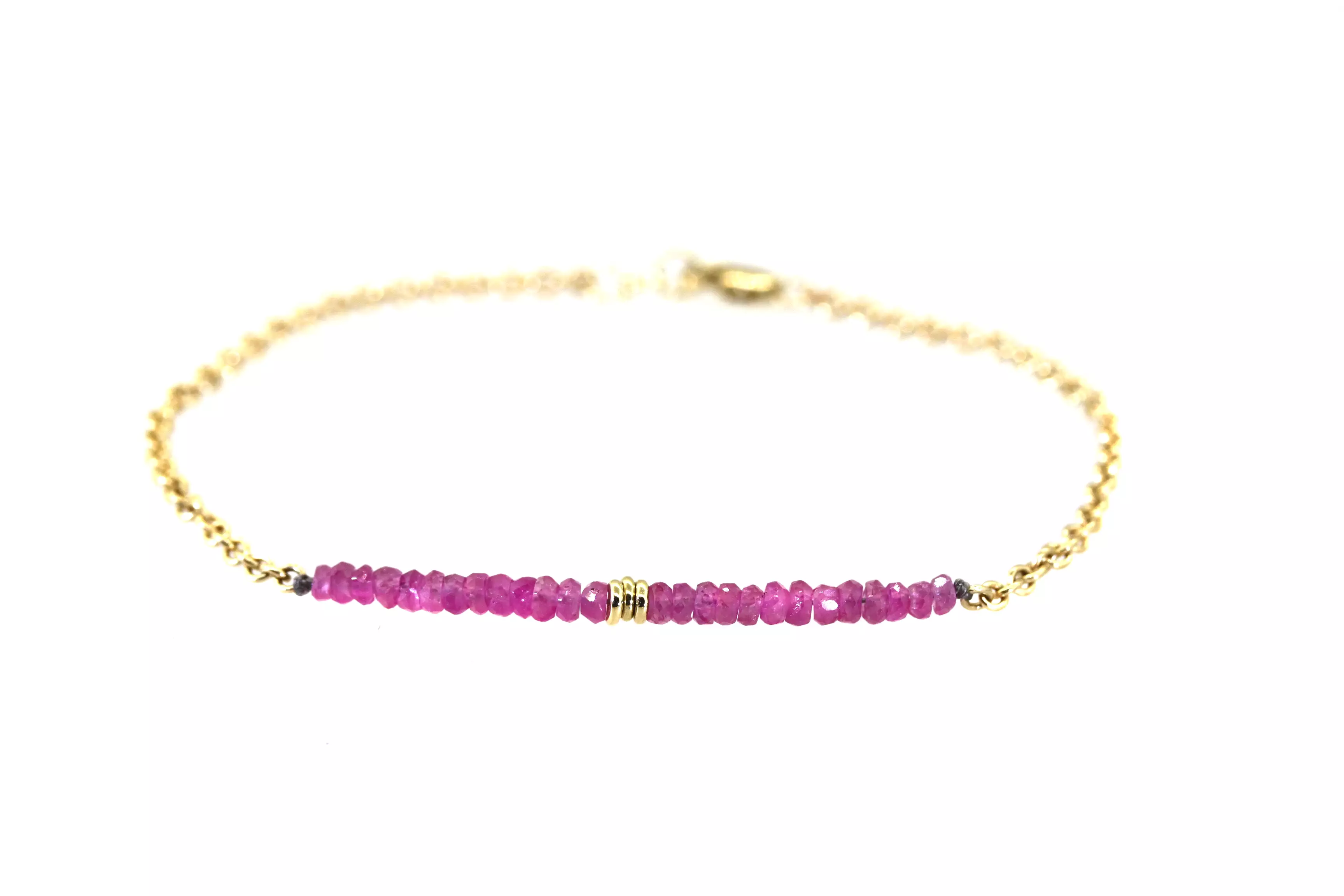 Pink Sapphire & Three Gold Ring Bracelet