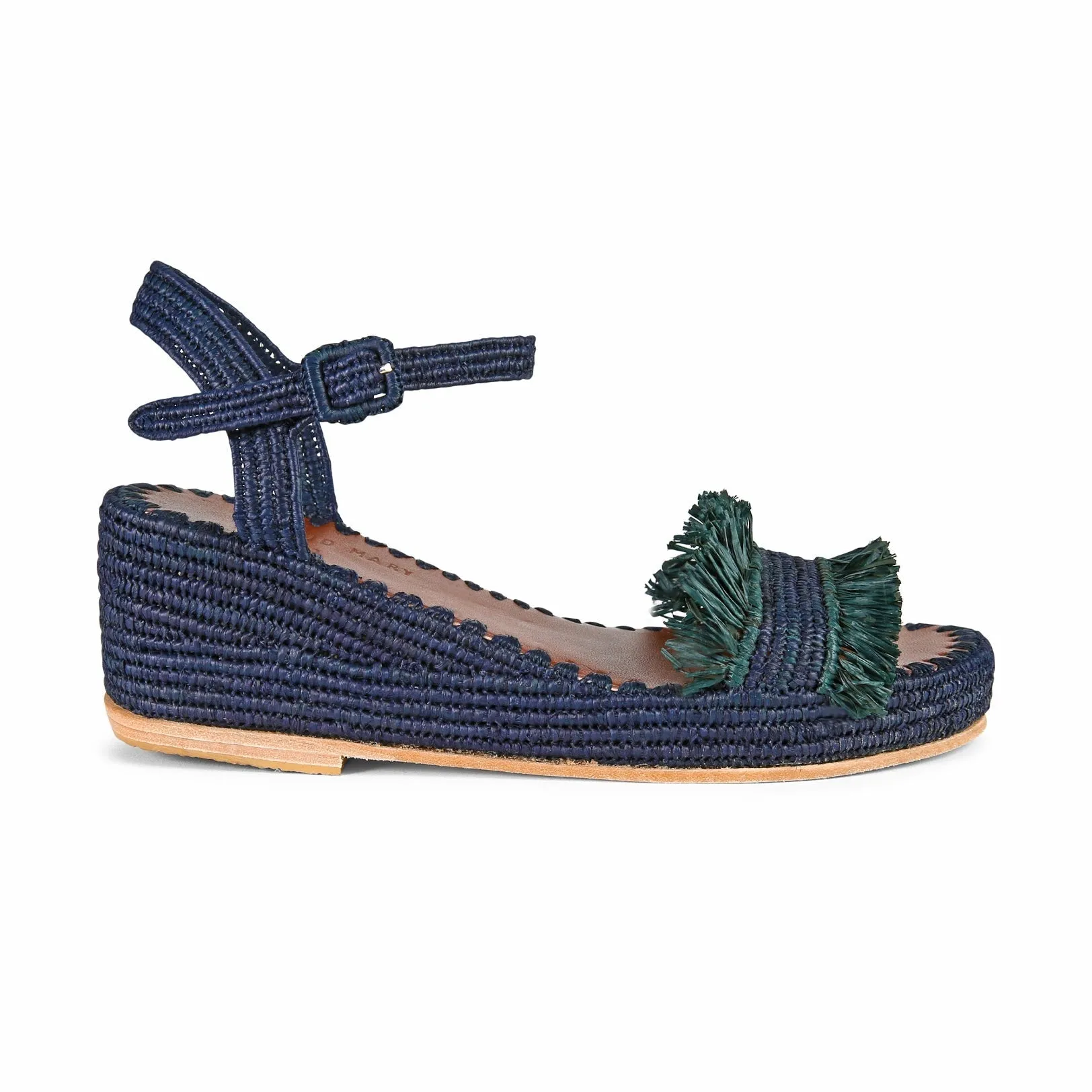 Raffia Wedge Fringe Sandal (Navy with Forest Fringe)