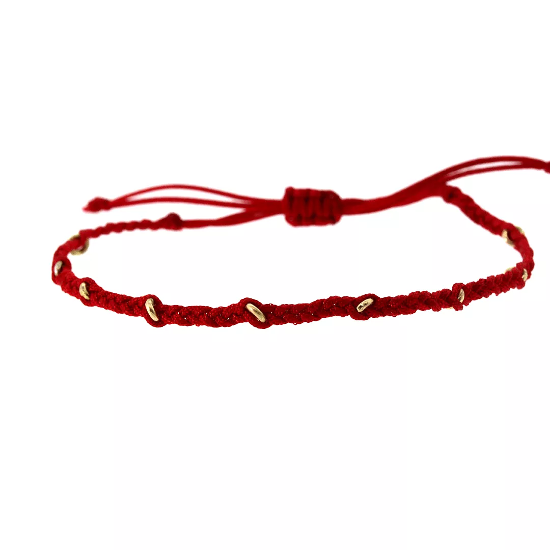 Red Gold Ring Macrame Bracelet