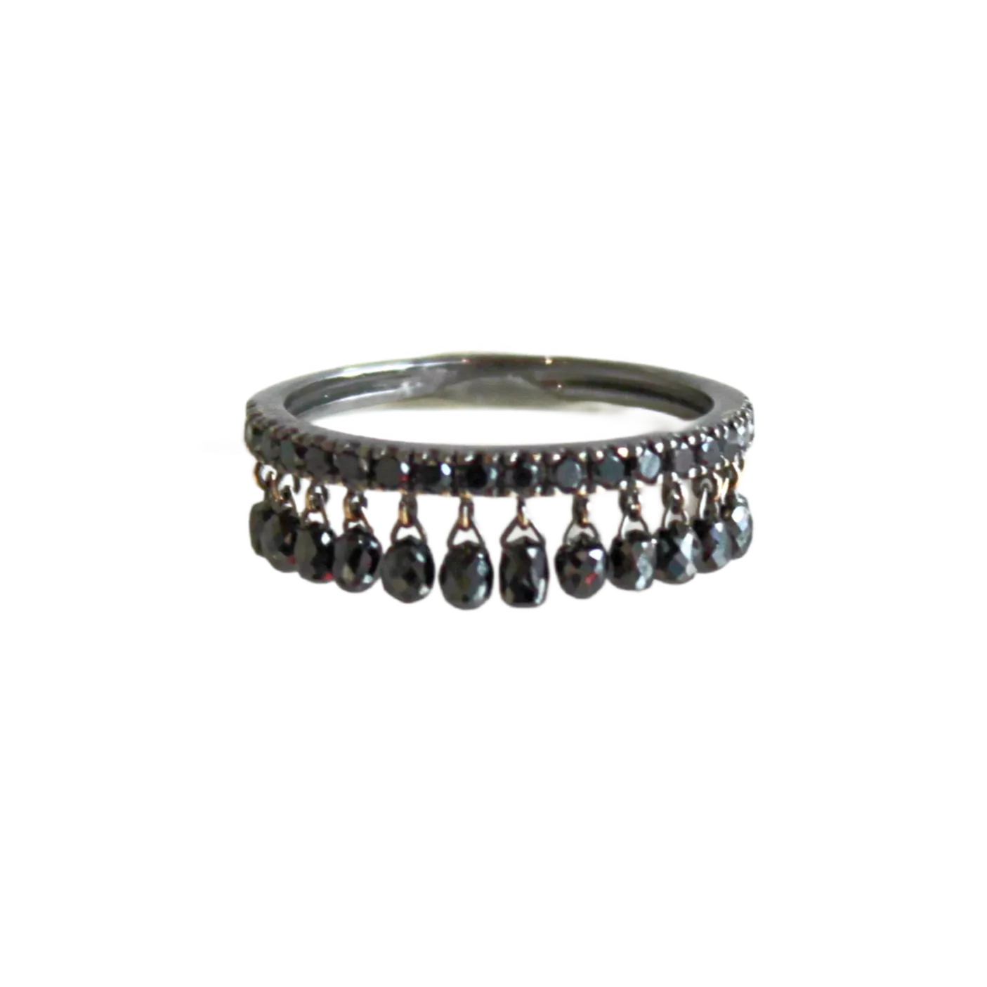 Rhodium Plated Gold Dangle Diamond RIng