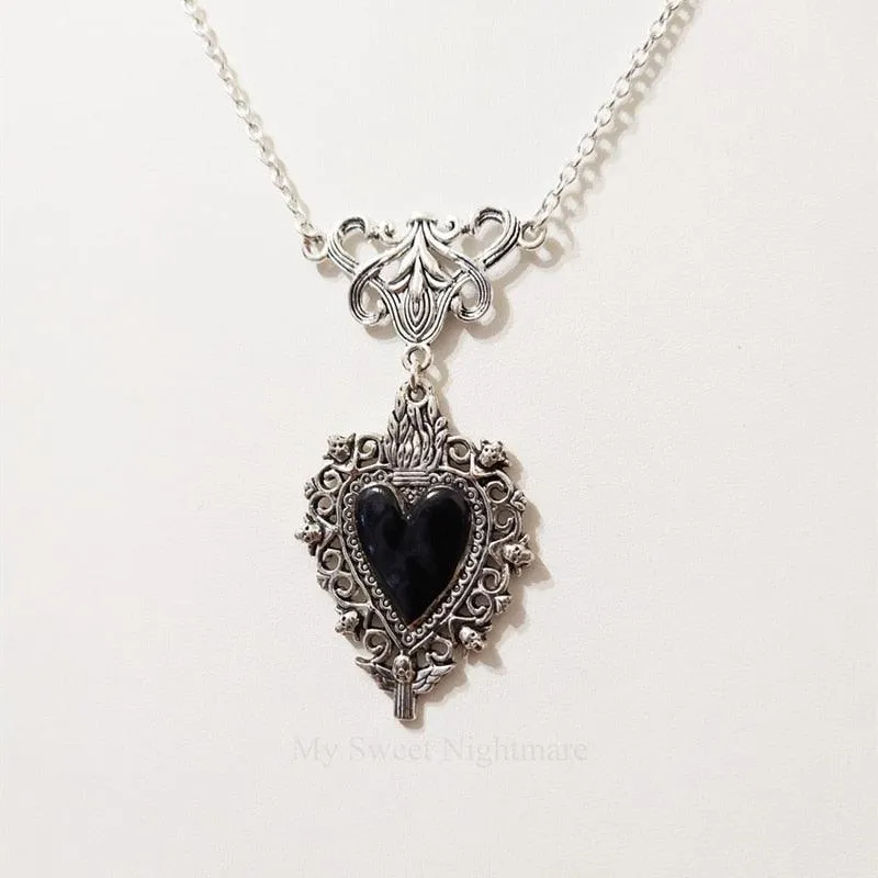 Sacred Heart Necklace Jewelry Gothic Jewelry