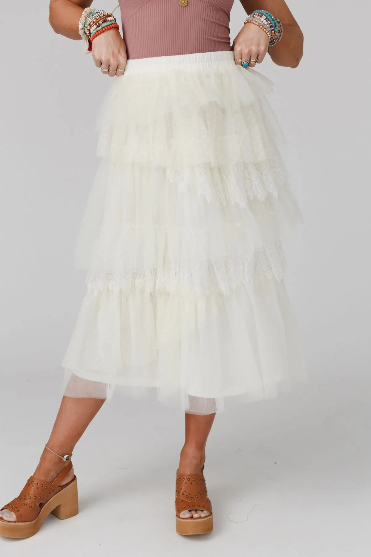 So Loved Tiered Lace Skirt - Ivory