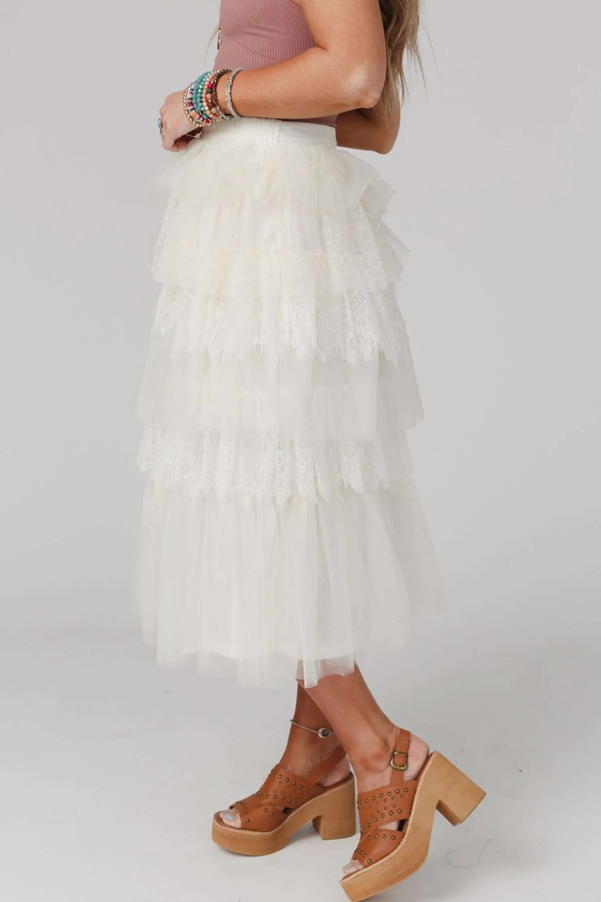 So Loved Tiered Lace Skirt - Ivory