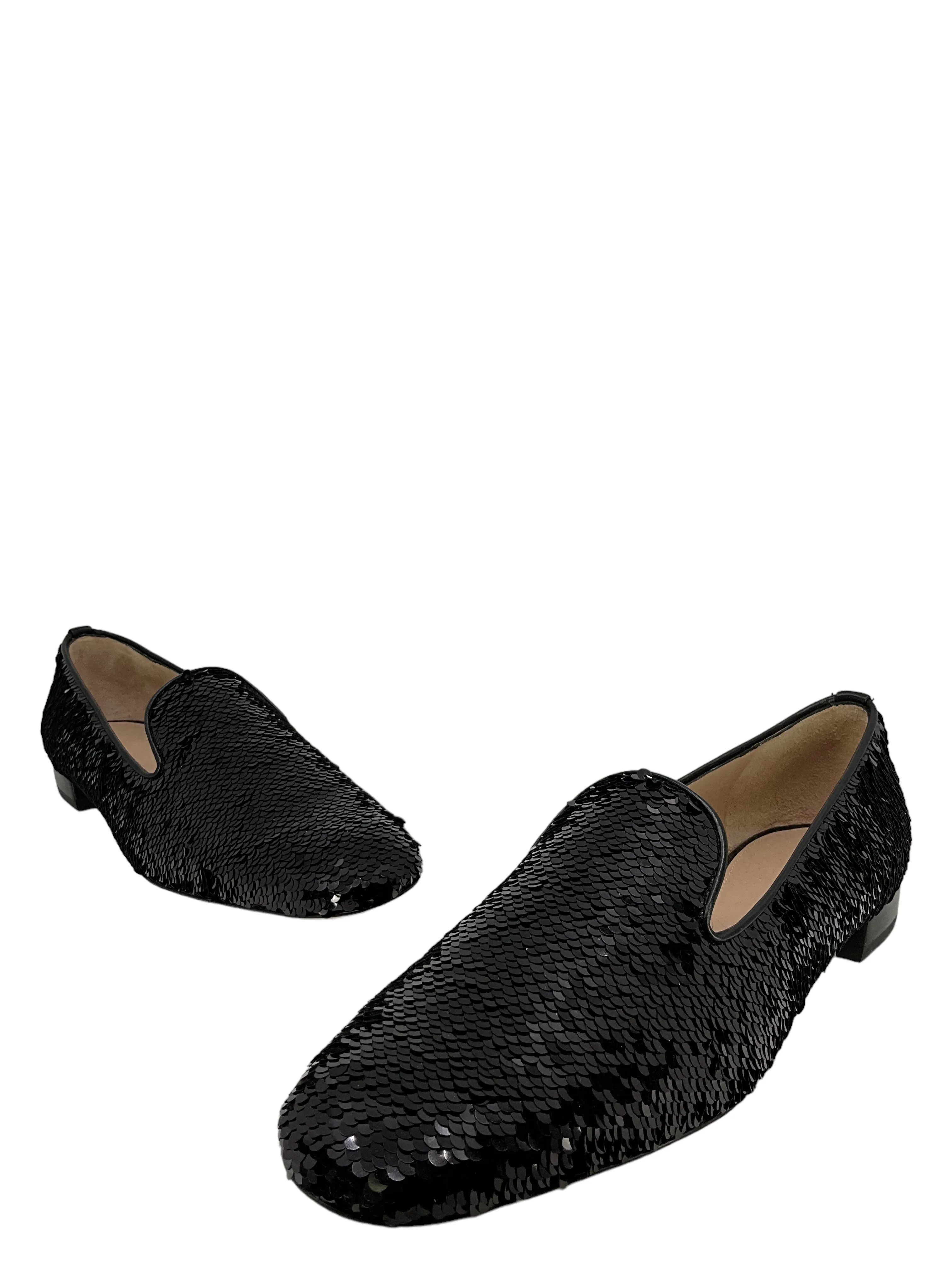 Stuart Weitzman Black Sequin Smoking Slippers Size 8