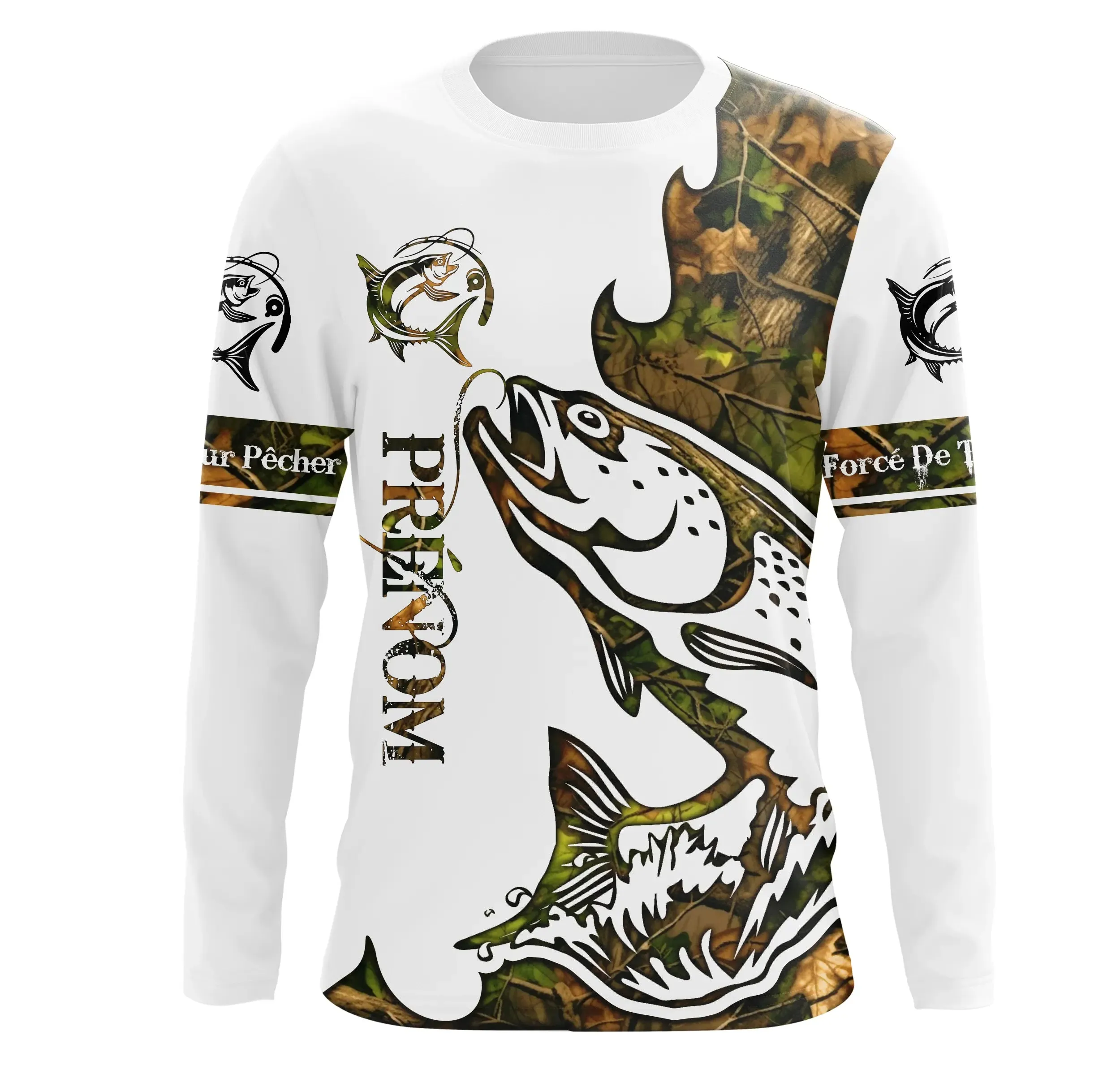 T-shirt Sweater Tatouage Camouflage Pêche Du Saumon, Cadeau Personnalisé Pêcheur - CT09012225