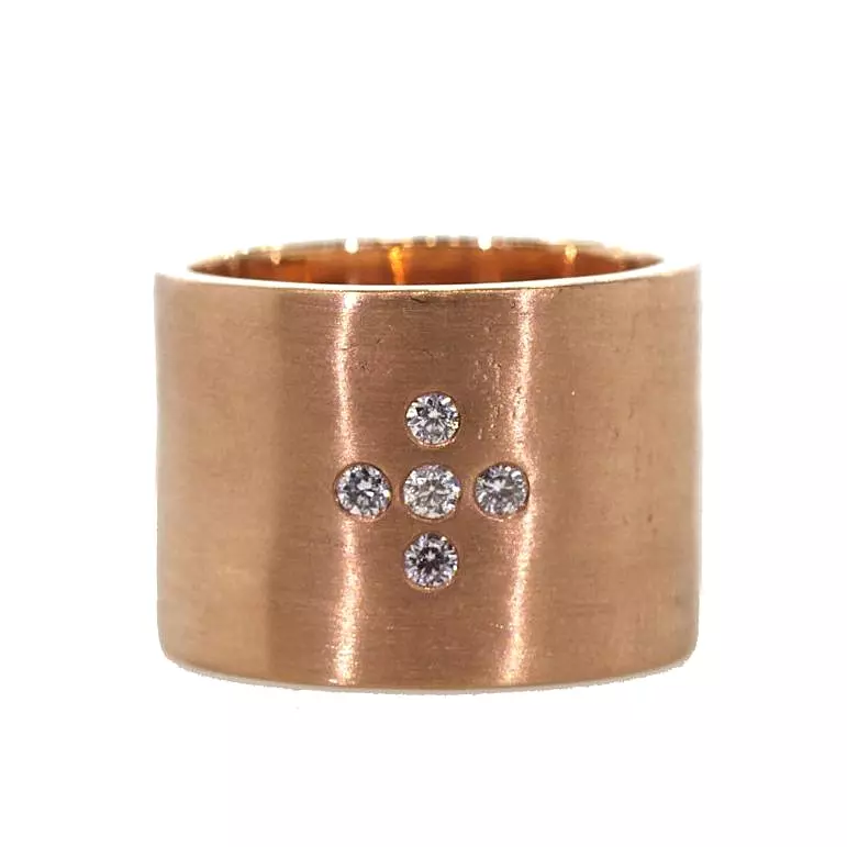 Thick Rose Gold Diamond Cross Ring