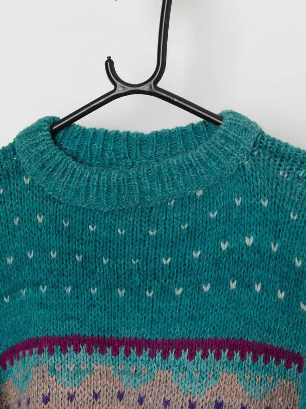 Vintage handknitted wool chunky knit jumper in teal – Medium / Large