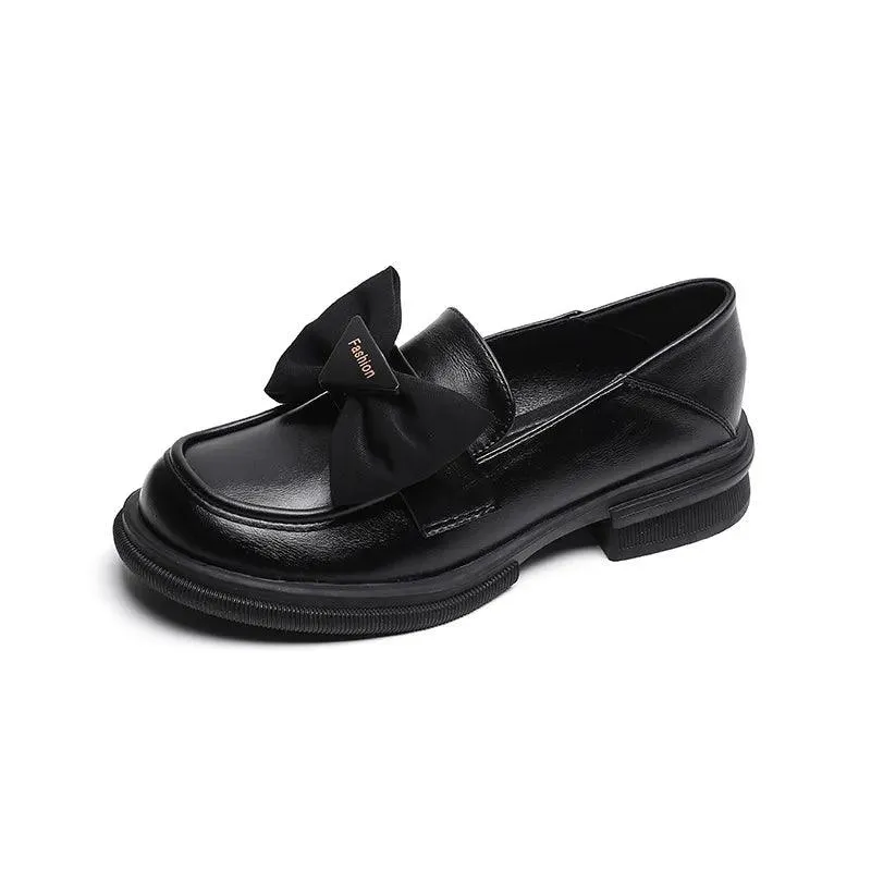 W105-8 Low Heel Leather Loafers with Bow – Women's Casual Shoes